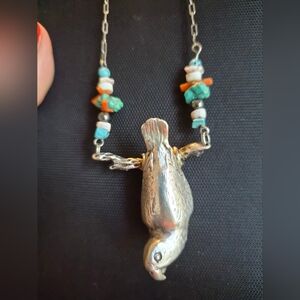 Bird Parrot Sterling Silver African Gray Pendant Necklace Custom One of A Kind